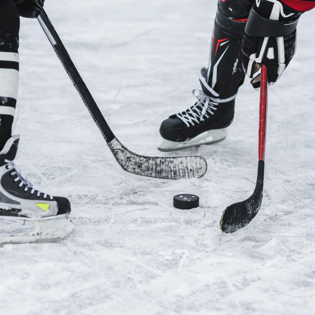 Two hockey players waiting to face off 